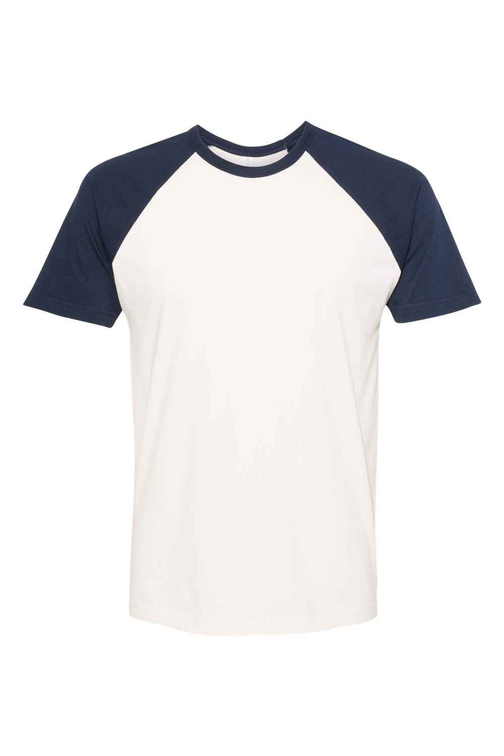 Next Level N3650/3650 Mens Fine Jersey Short Sleeve Crewneck T-Shirt Natural/Midnight Navy Blue Flat Front