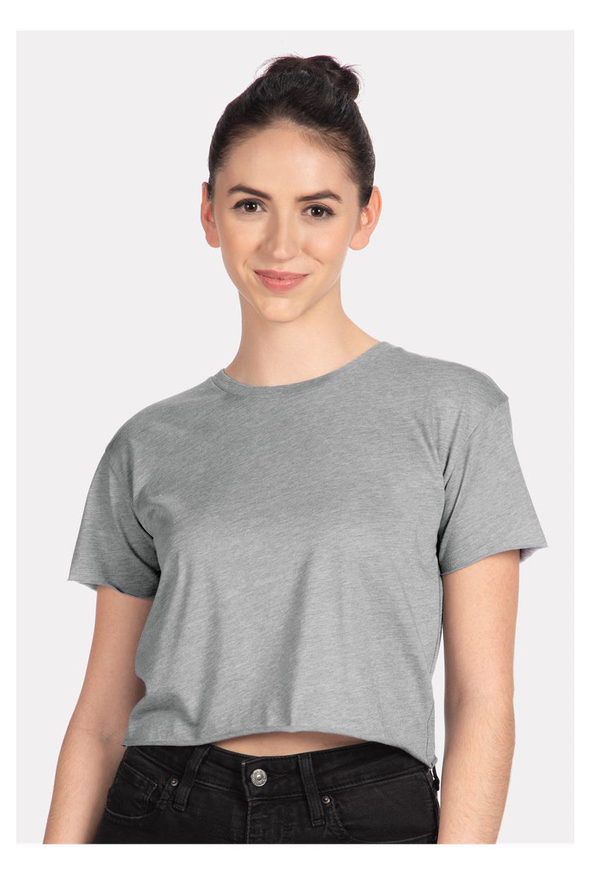 Next Level NL5080/N5080/5080 Womens Festival Cali Crop Short Sleeve Crewneck T-Shirt Heather Grey Model Front