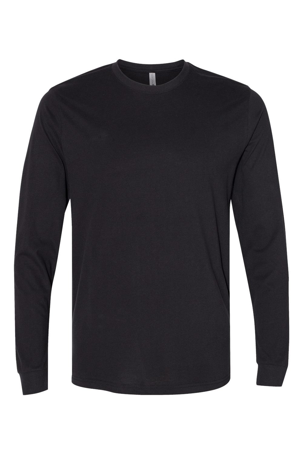 Next Level 6411 Mens Sueded Jersey Long Sleeve Crewneck T-Shirt Black Flat Front