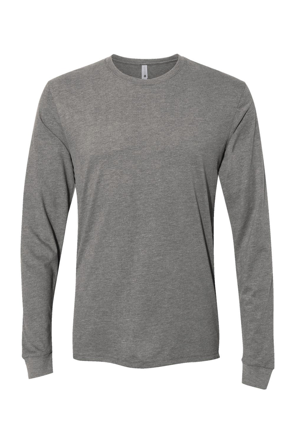 Next Level 6411 Mens Sueded Jersey Long Sleeve Crewneck T-Shirt Heather Charcoal Grey Flat Front