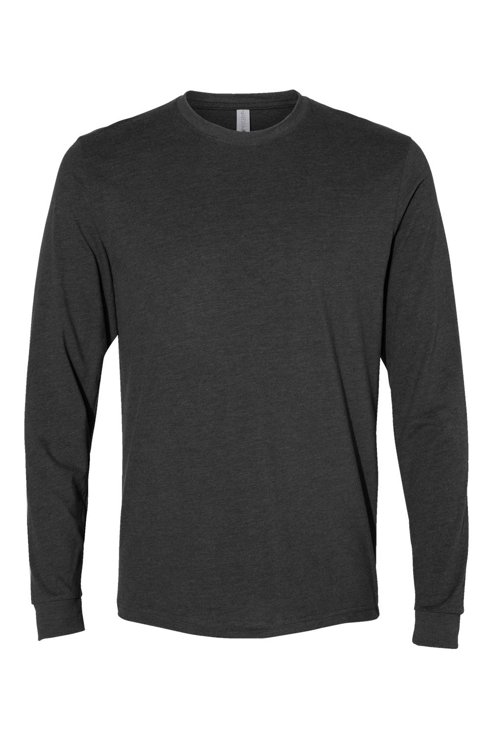 Next Level 6411 Mens Sueded Jersey Long Sleeve Crewneck T-Shirt Heather Dark Grey Flat Front