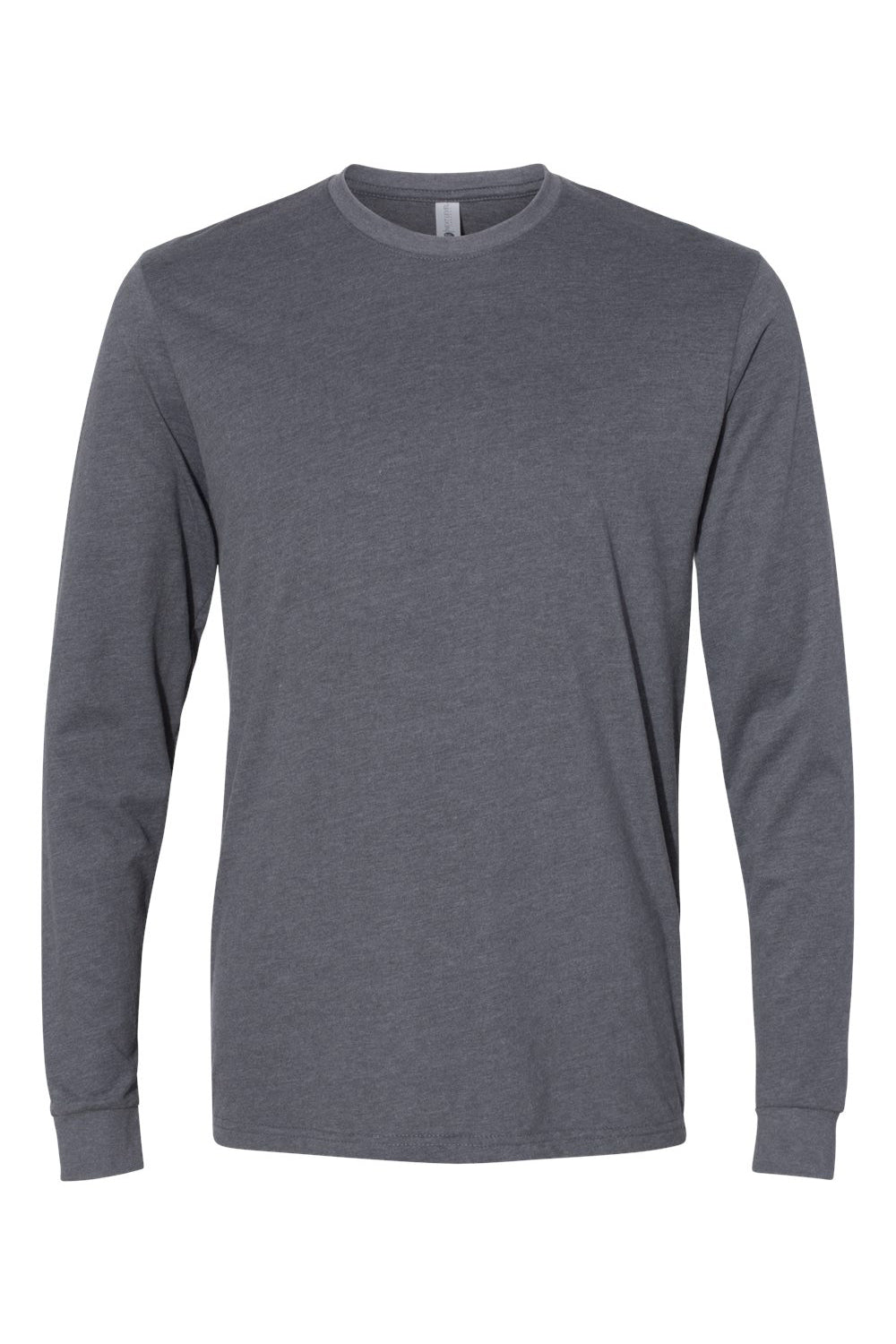 Next Level 6411 Mens Sueded Jersey Long Sleeve Crewneck T-Shirt Heather Metal Grey Flat Front