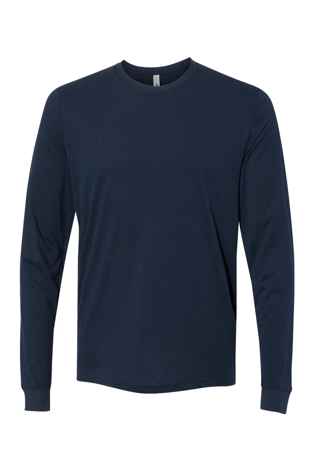 Next Level 6411 Mens Sueded Jersey Long Sleeve Crewneck T-Shirt Midnight Navy Blue Flat Front