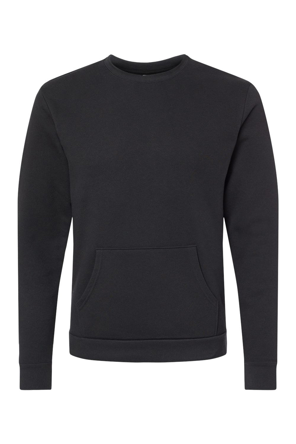 Next Level 9001 Mens Fleece Crewneck Sweatshirt w/ Pouch Pocket Black Flat Front