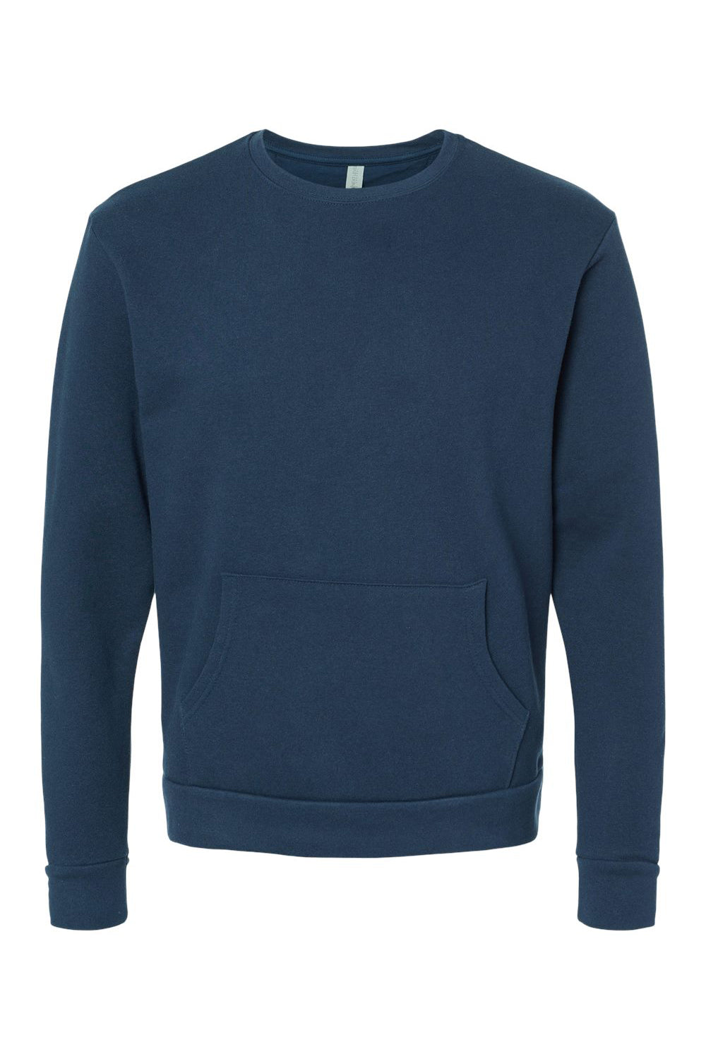 Next Level 9001 Mens Fleece Crewneck Sweatshirt w/ Pouch Pocket Midnight Navy Blue Flat Front