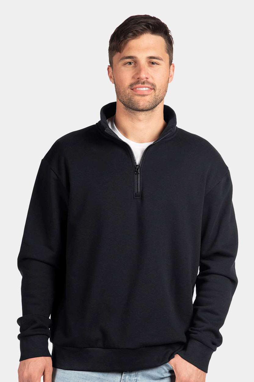 Next Level 9643 Mens Fleece 1/4 Zip Sweatshirt Black Model Front