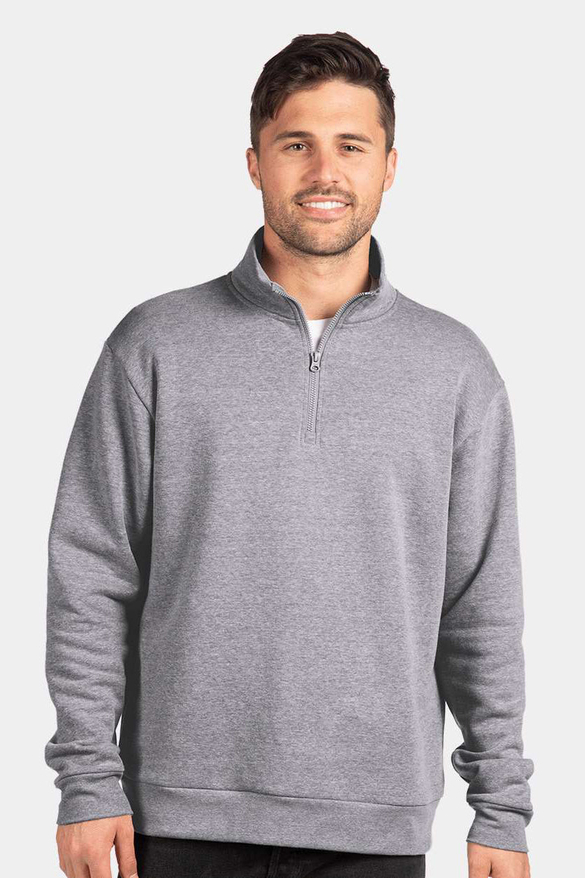 Next Level 9643 Mens Fleece 1/4 Zip Sweatshirt Heather Grey Model Front