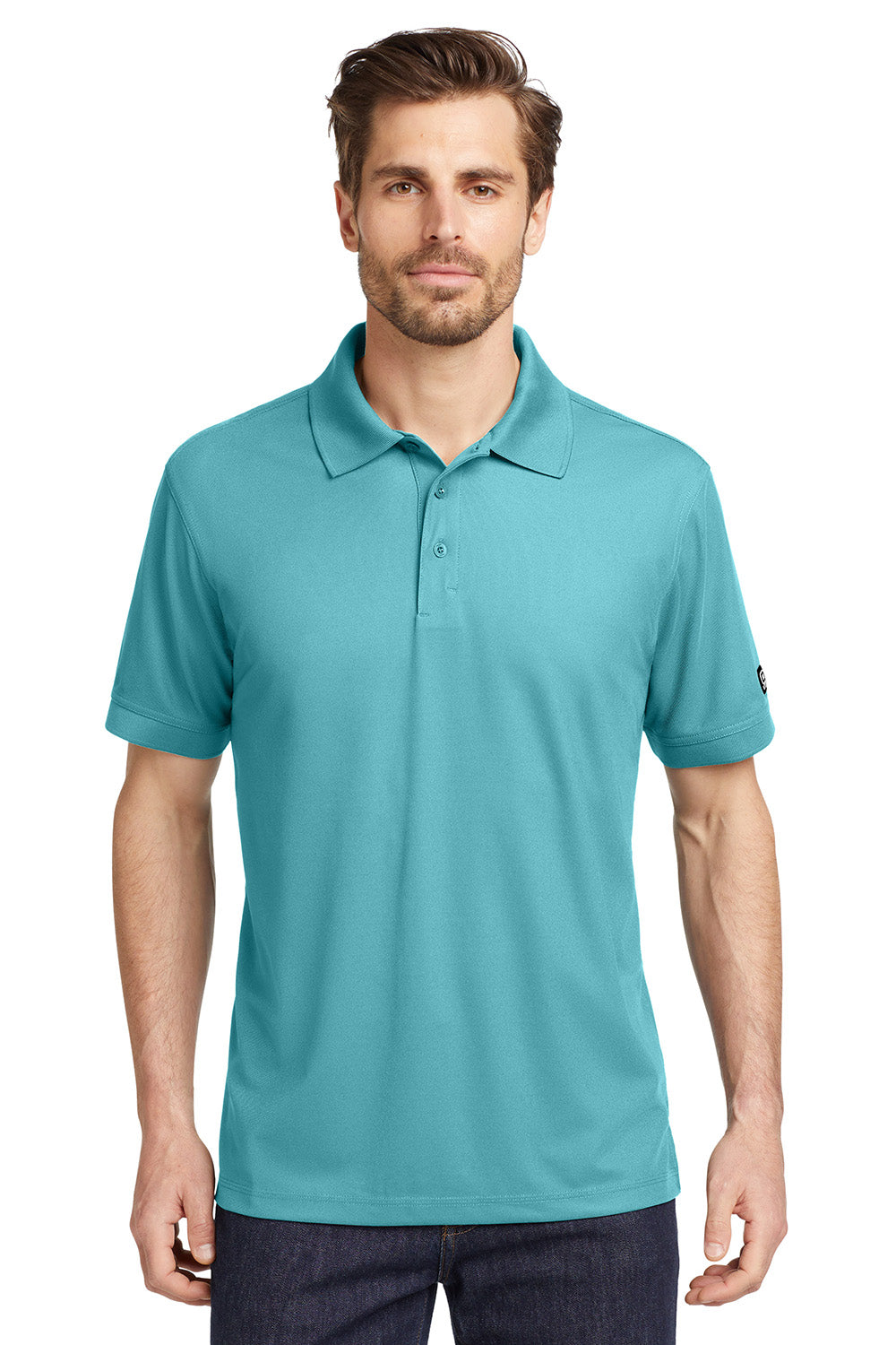 Ogio OG101 Mens Caliber 2.0 Moisture Wicking Short Sleeve Polo Shirt Hydro Blue Model Front