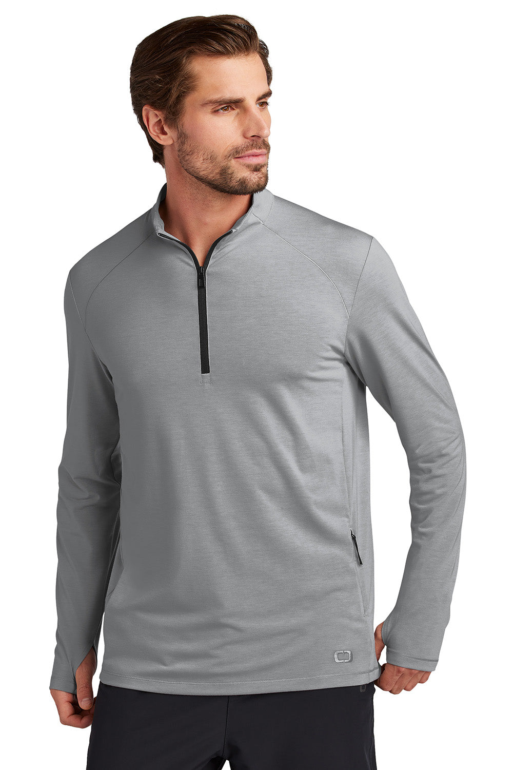 Ogio OG153 Mens Motion 1/4 Zip Sweatshirt Greystone Model Front