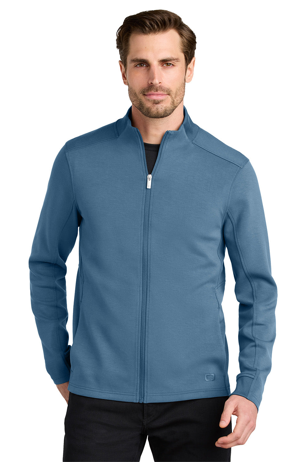 Ogio OG860 Mens Transcend Fleece Full Zip Jacket Mist Blue Model Front