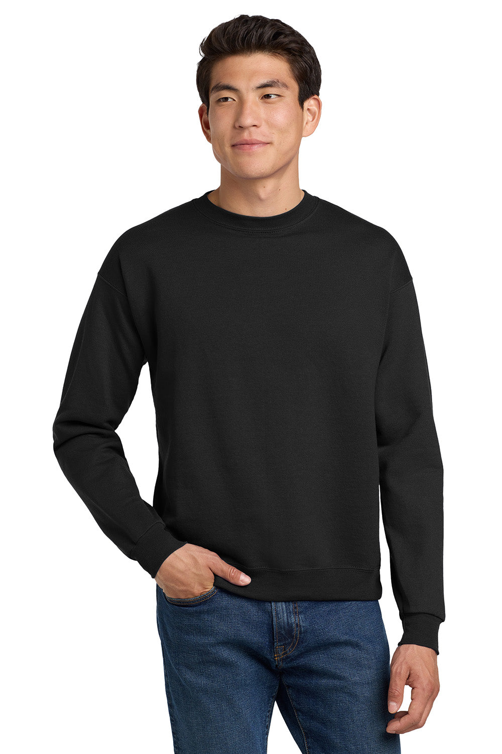 Hanes P160/P1607 Mens EcoSmart Print Pro XP Pill Resistant Fleece Crewneck Sweatshirt Black Model Front