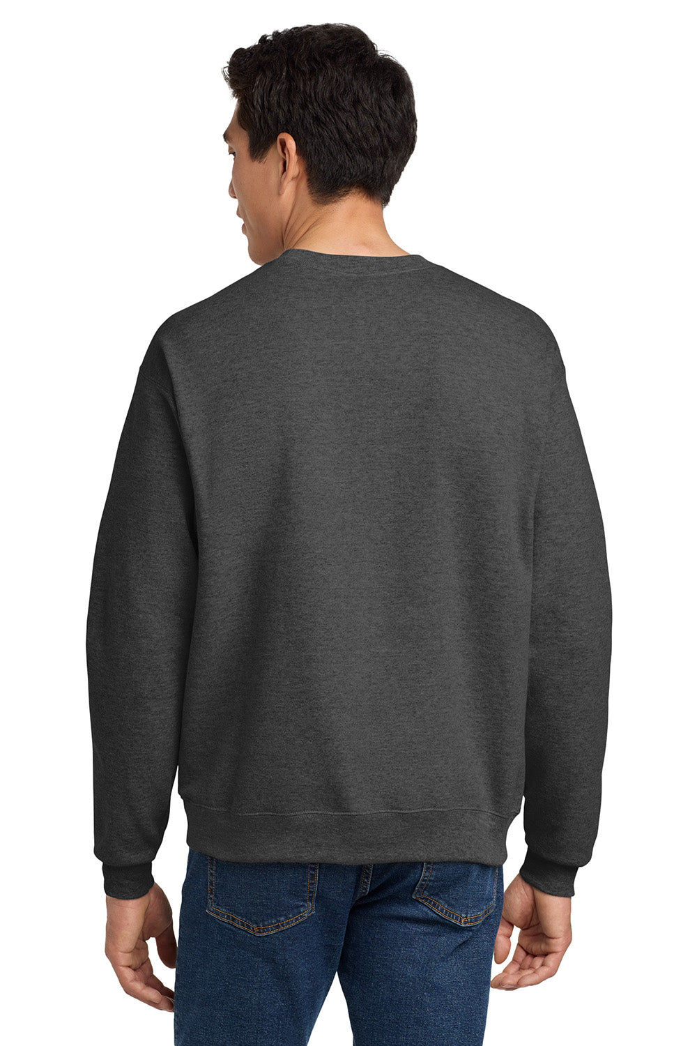 Hanes P160/P1607 Mens EcoSmart Print Pro XP Pill Resistant Fleece Crewneck Sweatshirt Heather Charcoal Grey Model Back