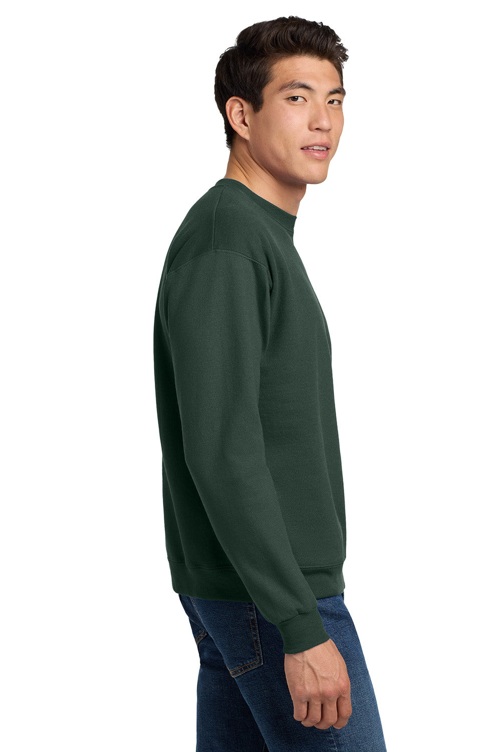 Hanes P160/P1607 Mens EcoSmart Print Pro XP Pill Resistant Fleece Crewneck Sweatshirt Deep Forest Green Model Side