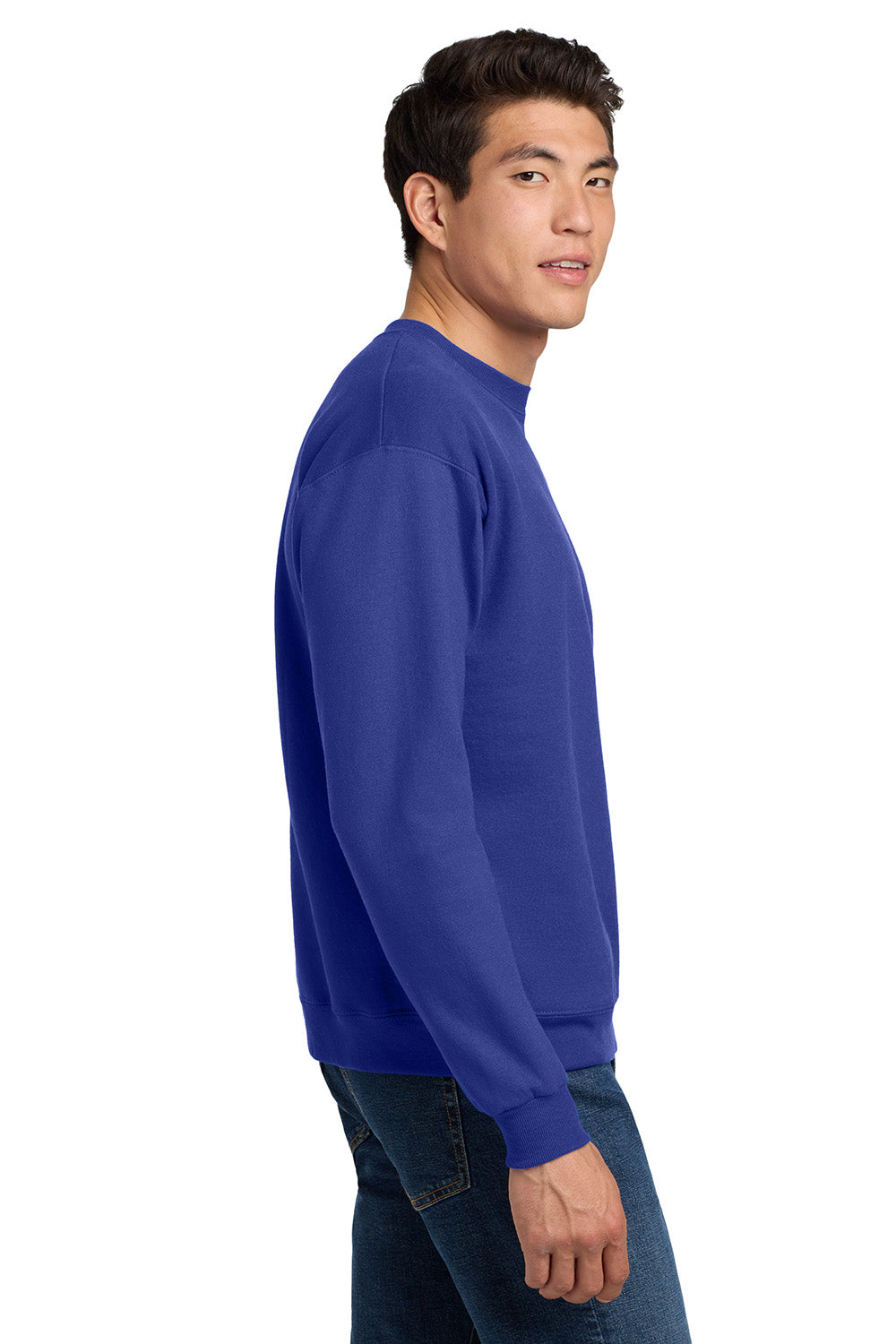 Hanes P160/P1607 Mens EcoSmart Print Pro XP Pill Resistant Fleece Crewneck Sweatshirt Deep Royal Blue Model Side