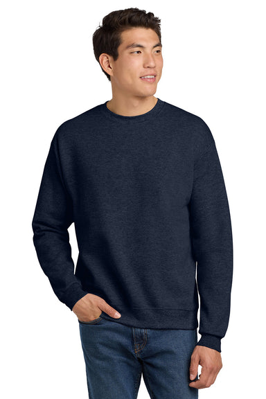 Hanes P160/P1607 Mens EcoSmart Print Pro XP Pill Resistant Fleece Crewneck Sweatshirt Heather Navy Blue Model Front