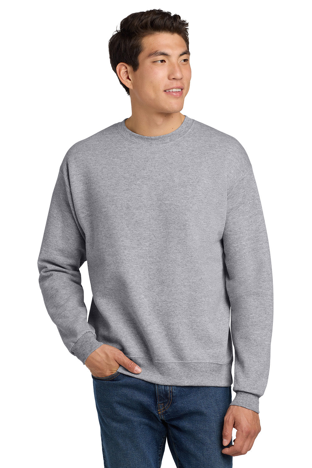 Hanes P160/P1607 Mens EcoSmart Print Pro XP Pill Resistant Fleece Crewneck Sweatshirt Light Steel Grey Model Front