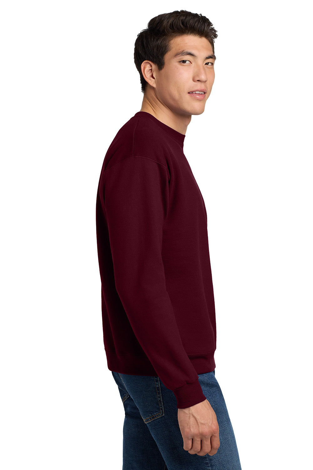 Hanes P160/P1607 Mens EcoSmart Print Pro XP Pill Resistant Fleece Crewneck Sweatshirt Maroon Model Side