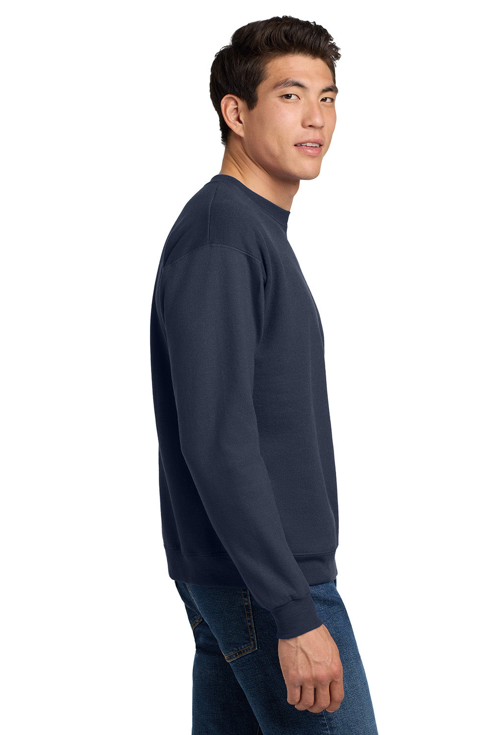 Hanes P160/P1607 Mens EcoSmart Print Pro XP Pill Resistant Fleece Crewneck Sweatshirt Navy Blue Model Side