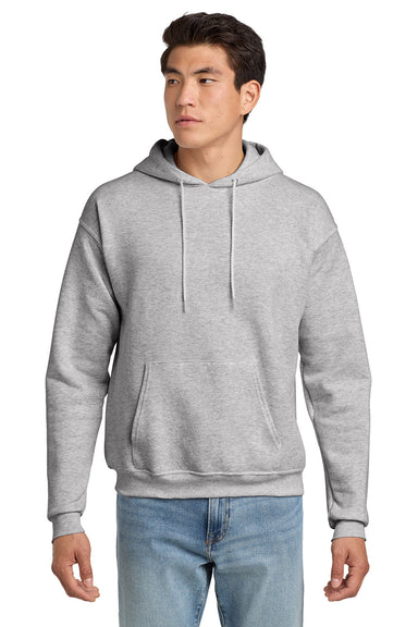 Hanes P170 Mens EcoSmart Print Pro XP Pill Resistant Hooded Sweatshirt Hoodie w/ Pouch Pocket Ash Grey Model Front