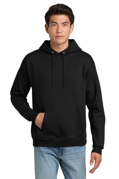 Hanes P170 Mens EcoSmart Print Pro XP Pill Resistant Hooded Sweatshirt Hoodie w/ Pouch Pocket Black Model Front