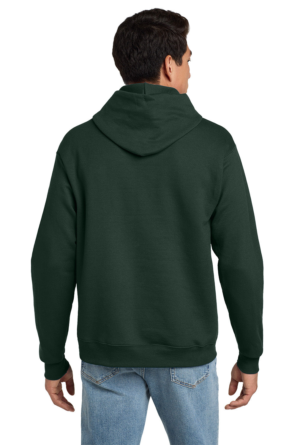 Hanes P170 Mens EcoSmart Print Pro XP Pill Resistant Hooded Sweatshirt Hoodie w/ Pouch Pocket Deep Forest Green Model Back