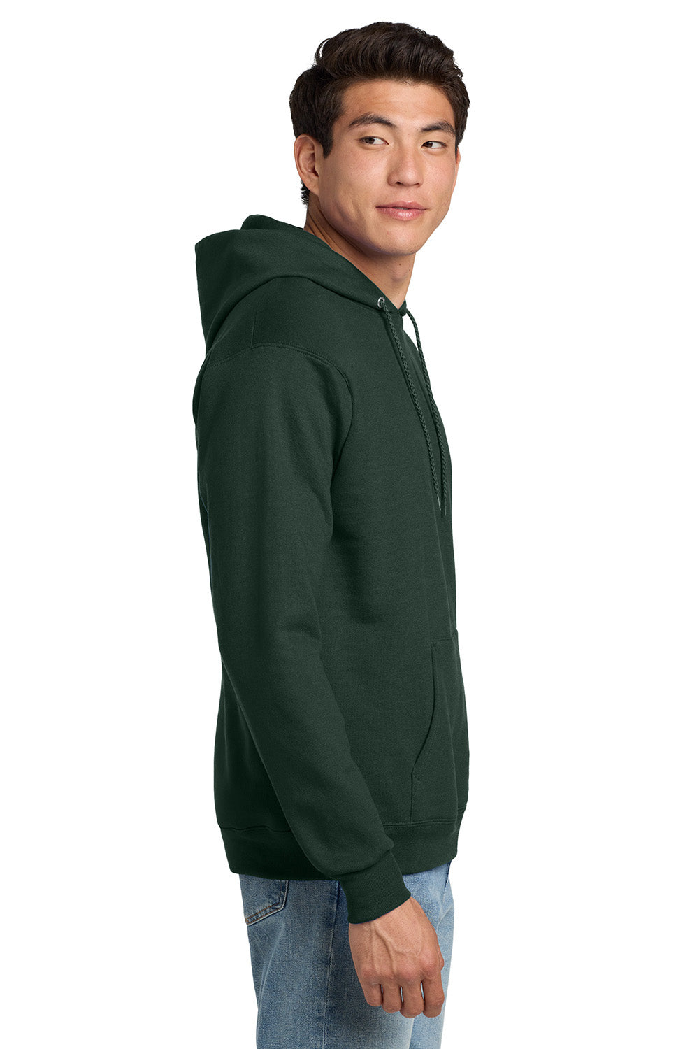 Hanes P170 Mens EcoSmart Print Pro XP Pill Resistant Hooded Sweatshirt Hoodie w/ Pouch Pocket Deep Forest Green Model Side