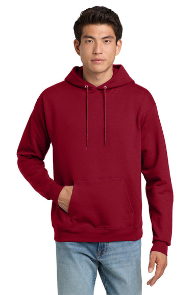 Hanes P170 Mens EcoSmart Print Pro XP Pill Resistant Hooded Sweatshirt Hoodie w/ Pouch Pocket Deep Red Model Front