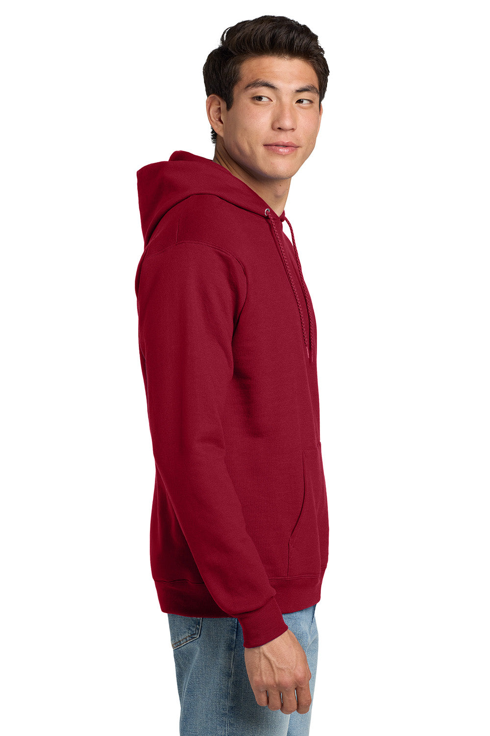 Hanes P170 Mens EcoSmart Print Pro XP Pill Resistant Hooded Sweatshirt Hoodie w/ Pouch Pocket Deep Red Model Side