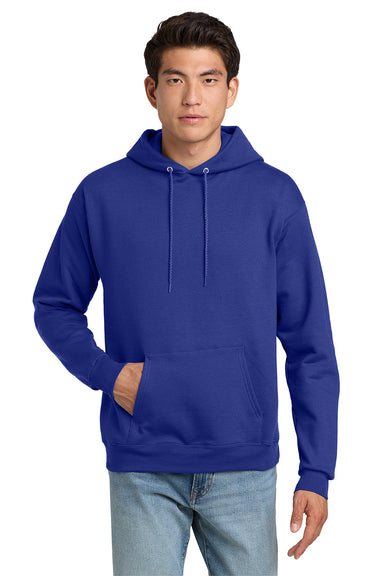 Hanes P170 Mens EcoSmart Print Pro XP Pill Resistant Hooded Sweatshirt Hoodie w/ Pouch Pocket Deep Royal Blue Model Front