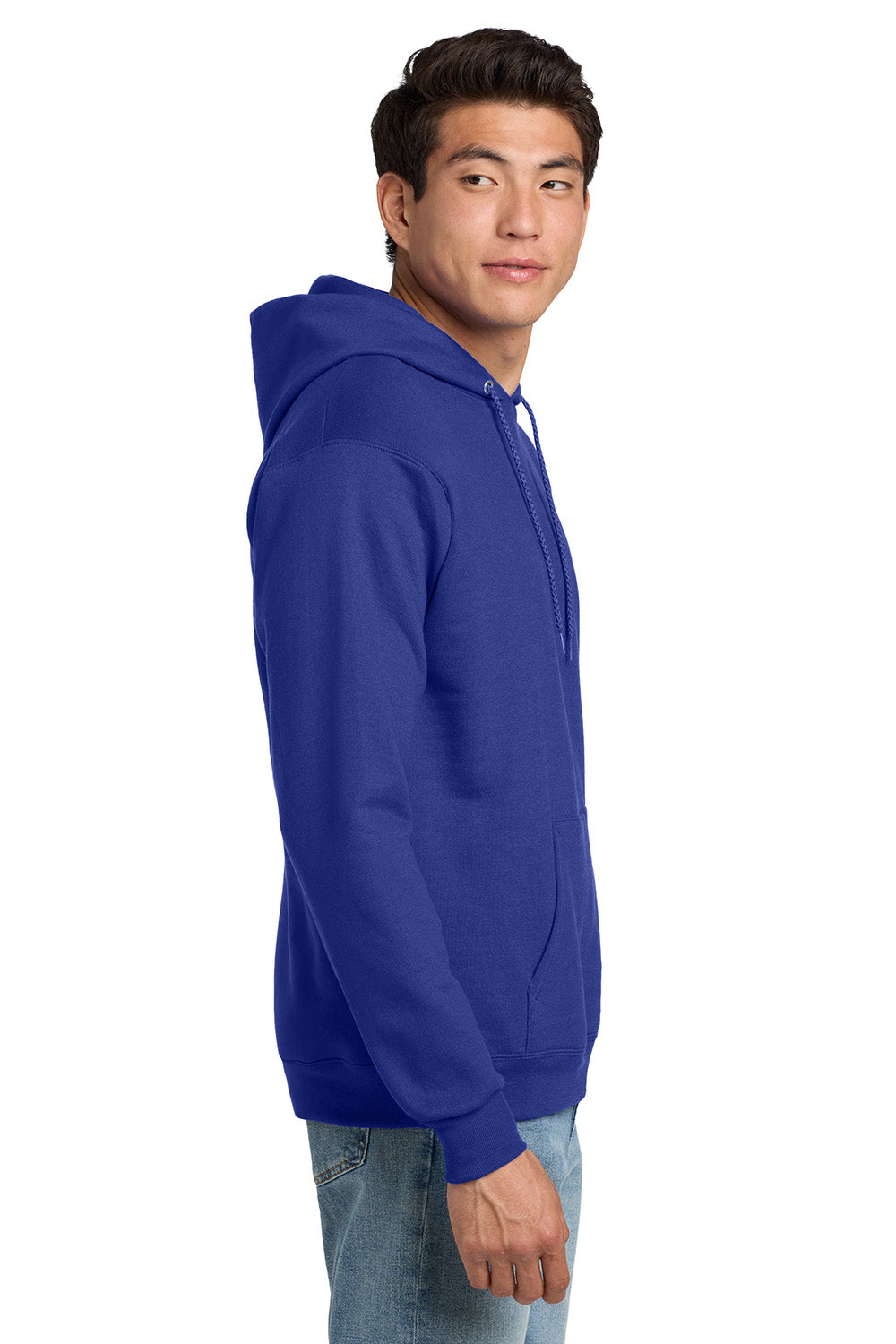 Hanes P170 Mens EcoSmart Print Pro XP Pill Resistant Hooded Sweatshirt Hoodie w/ Pouch Pocket Deep Royal Blue Model Side