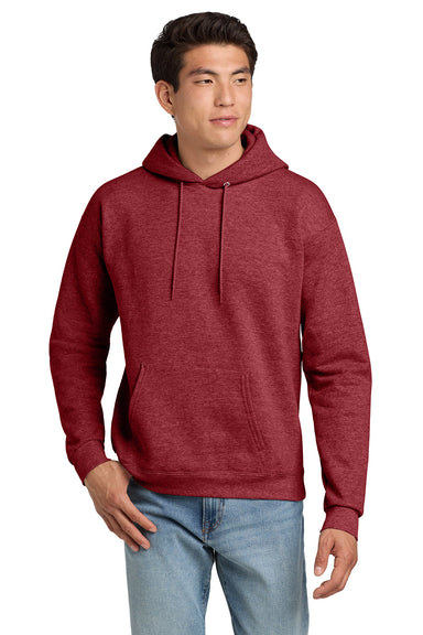 Hanes P170 Mens EcoSmart Print Pro XP Pill Resistant Hooded Sweatshirt Hoodie w/ Pouch Pocket Heather Red Model Front