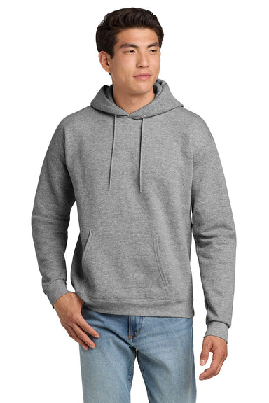 Hanes P170 Mens EcoSmart Print Pro XP Pill Resistant Hooded Sweatshirt Hoodie w/ Pouch Pocket Light Steel Grey Model Front