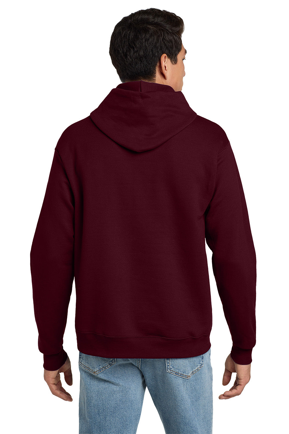 Hanes P170 Mens EcoSmart Print Pro XP Pill Resistant Hooded Sweatshirt Hoodie w/ Pouch Pocket Maroon Model Back