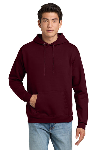 Hanes P170 Mens EcoSmart Print Pro XP Pill Resistant Hooded Sweatshirt Hoodie w/ Pouch Pocket Maroon Model Front