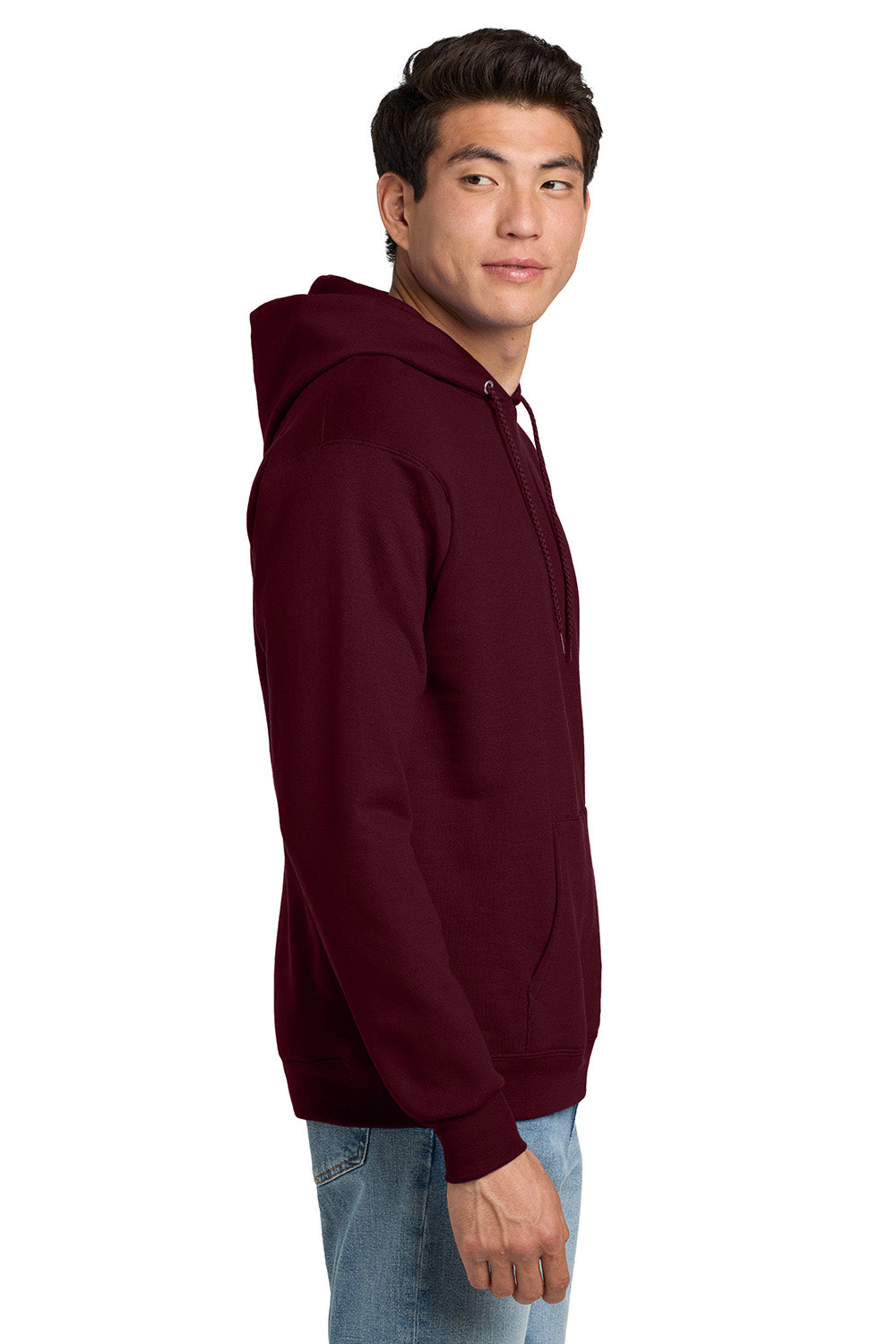 Hanes P170 Mens EcoSmart Print Pro XP Pill Resistant Hooded Sweatshirt Hoodie w/ Pouch Pocket Maroon Model Side