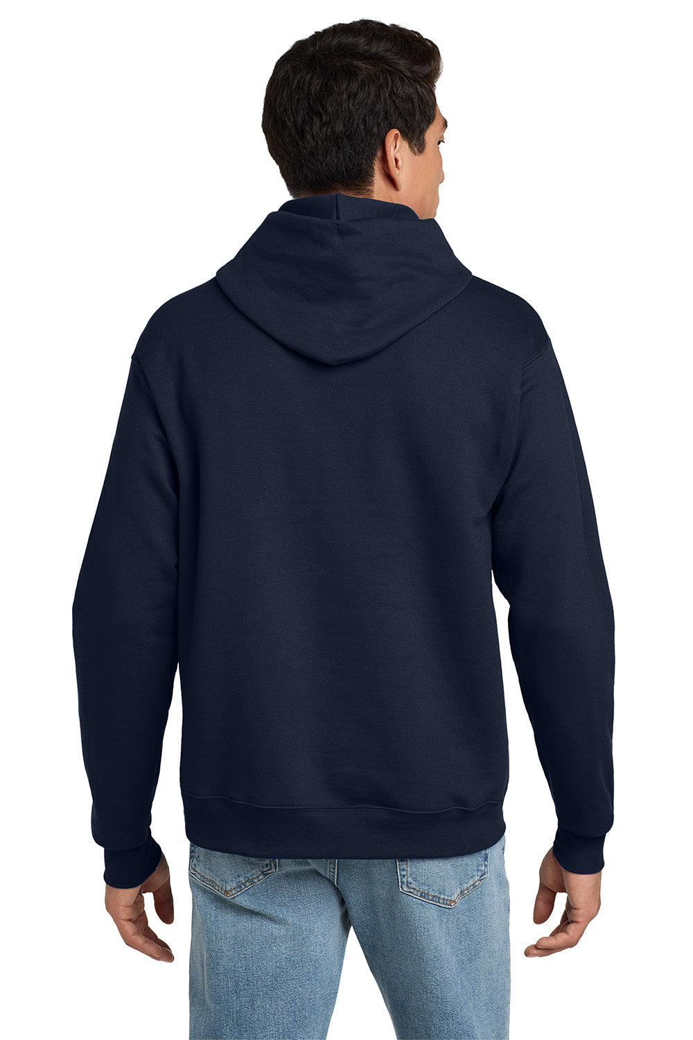 Hanes P170 Mens EcoSmart Print Pro XP Pill Resistant Hooded Sweatshirt Hoodie w/ Pouch Pocket Navy Blue Model Back