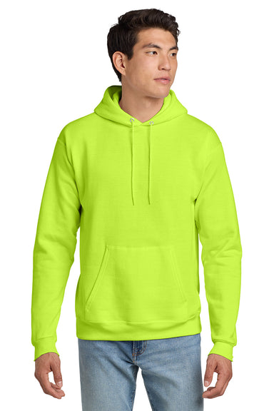 Hanes P170 Mens EcoSmart Print Pro XP Pill Resistant Hooded Sweatshirt Hoodie w/ Pouch Pocket Safety Green Model Front