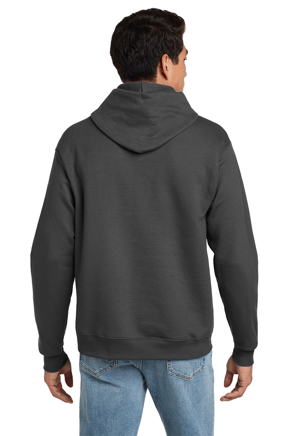 Hanes P170 Mens EcoSmart Print Pro XP Pill Resistant Hooded Sweatshirt Hoodie w/ Pouch Pocket Smoke Grey Model Back