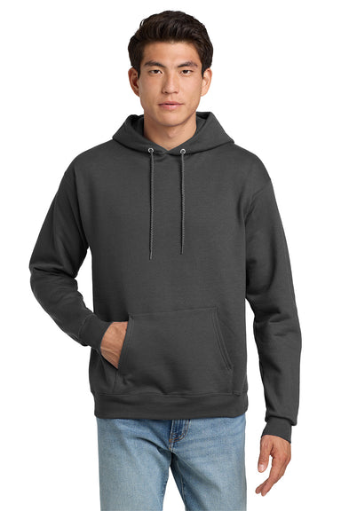 Hanes P170 Mens EcoSmart Print Pro XP Pill Resistant Hooded Sweatshirt Hoodie w/ Pouch Pocket Smoke Grey Model Front