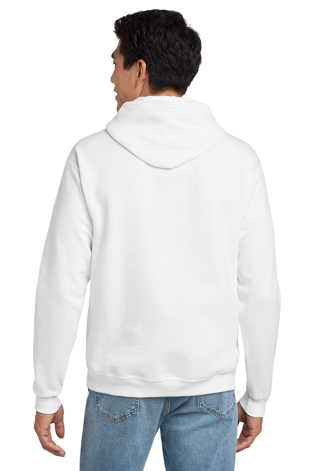 Hanes P170 Mens EcoSmart Print Pro XP Pill Resistant Hooded Sweatshirt Hoodie w/ Pouch Pocket White Model Back