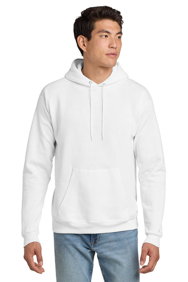 Hanes P170 Mens EcoSmart Print Pro XP Pill Resistant Hooded Sweatshirt Hoodie w/ Pouch Pocket White Model Front