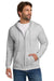 Hanes P180 Mens EcoSmart Print Pro XP Pill Resistant Full Zip Hooded Sweatshirt Hoodie w/ Pockets Ash Grey Model Front