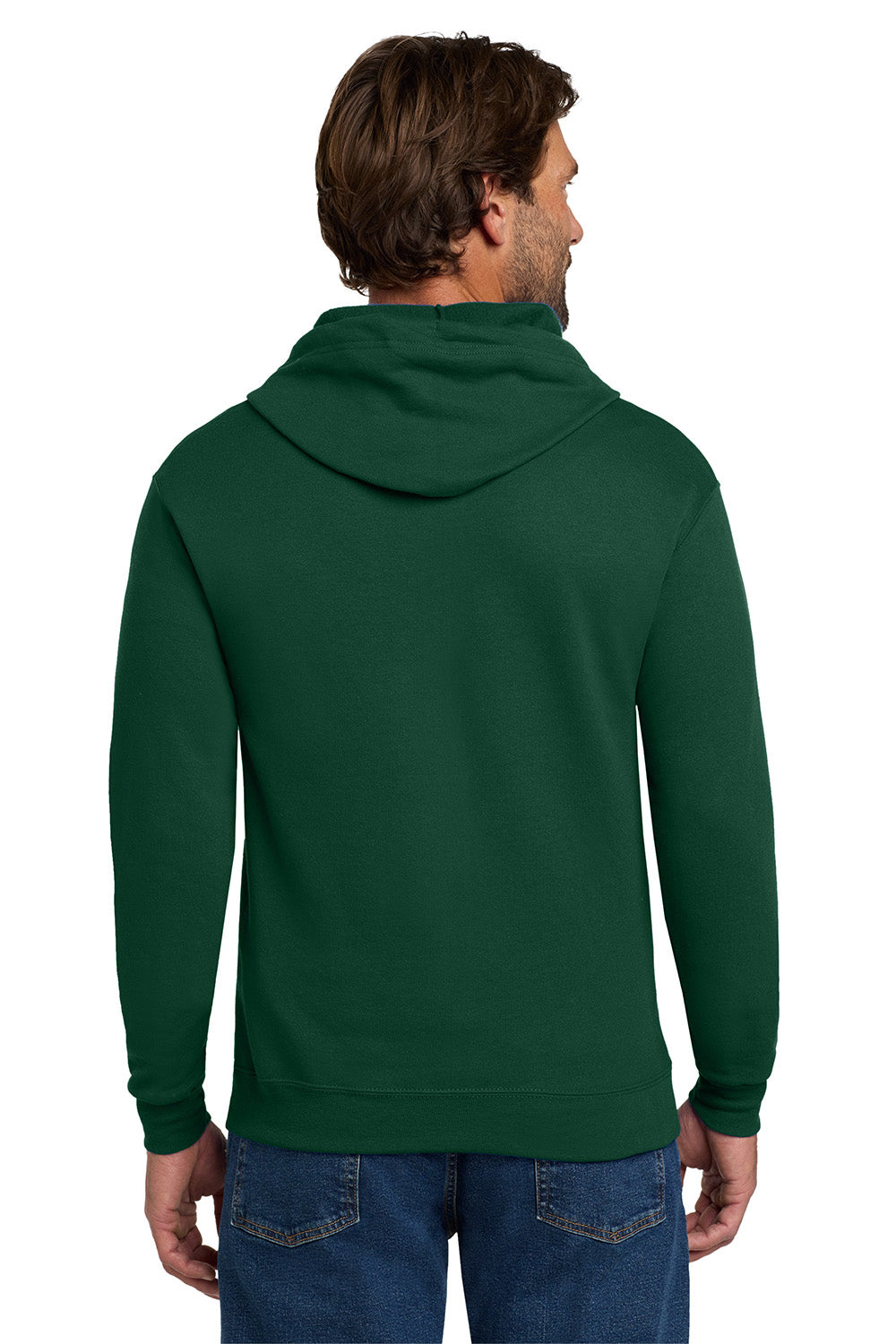 Hanes P180 Mens EcoSmart Print Pro XP Pill Resistant Full Zip Hooded Sweatshirt Hoodie w/ Pockets Deep Forest Green Model Back