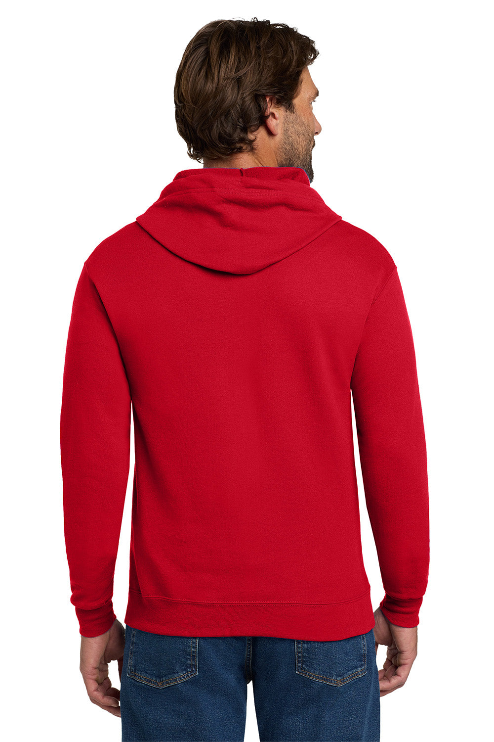 Hanes P180 Mens EcoSmart Print Pro XP Pill Resistant Full Zip Hooded Sweatshirt Hoodie w/ Pockets Deep Red Model Back