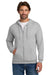 Hanes P180 Mens EcoSmart Print Pro XP Pill Resistant Full Zip Hooded Sweatshirt Hoodie w/ Pockets Light Steel Grey Model Front