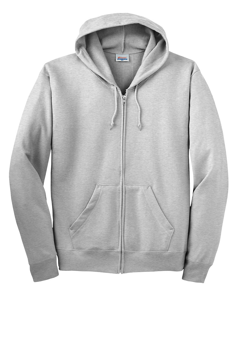 Hanes P180 Mens EcoSmart Print Pro XP Pill Resistant Full Zip Hooded Sweatshirt Hoodie w/ Pockets Ash Grey Flat Front