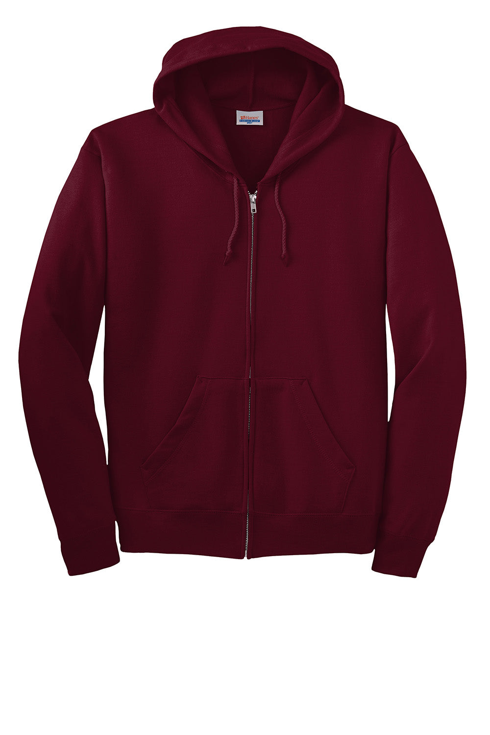 Hanes P180 Mens EcoSmart Print Pro XP Pill Resistant Full Zip Hooded Sweatshirt Hoodie w/ Pockets Maroon Flat Front