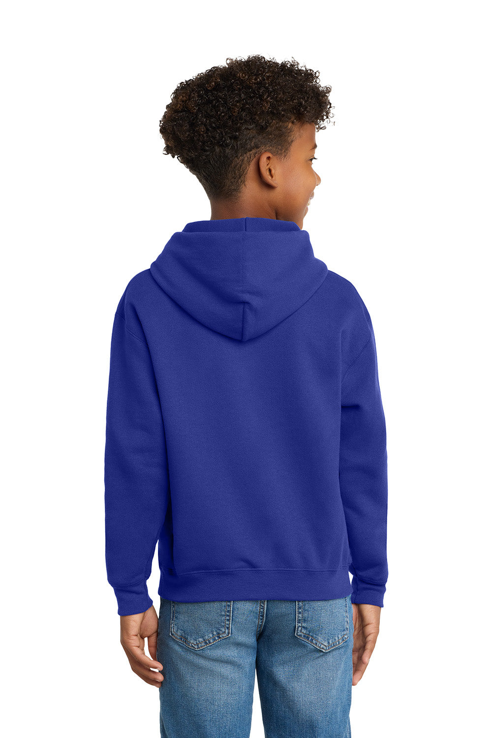 Hanes P470/P473 Youth EcoSmart Print Pro XP Pill Resistant Hooded Sweatshirt Hoodie w/ Pouch Pocket Deep Royal Blue Model Back