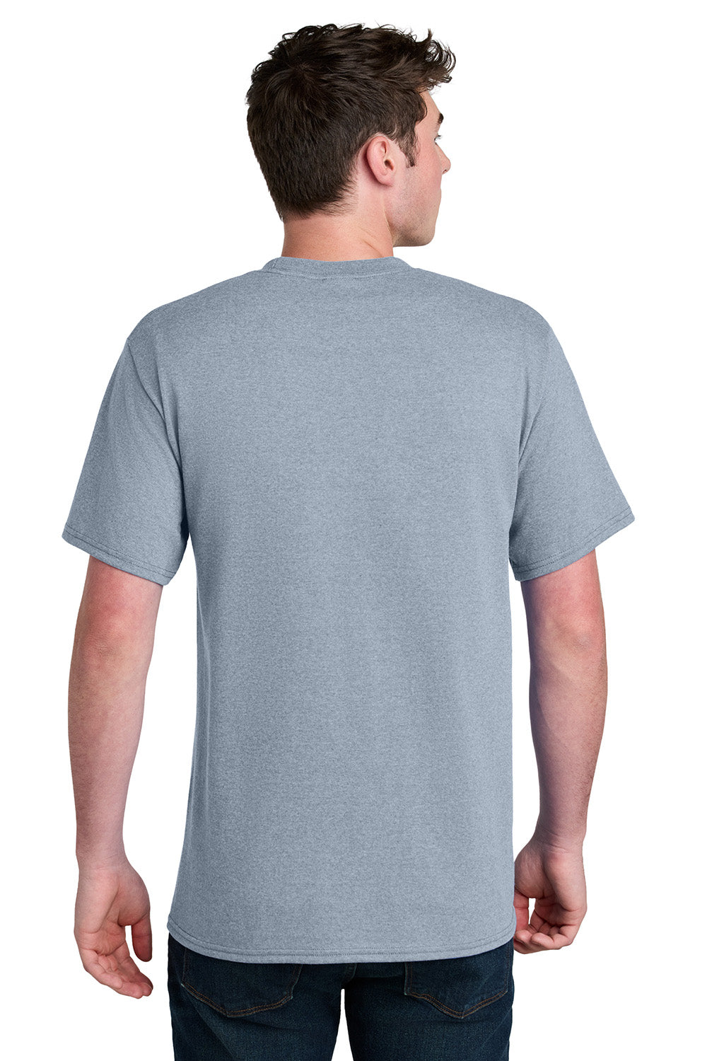 Port & Company PC01 Mens Core Blend Recycled Short Sleeve Crewneck T-Shirt Heather Grey Model Back