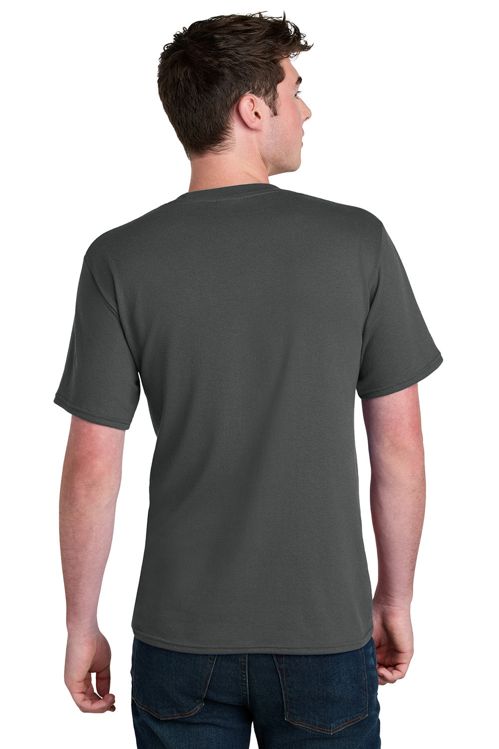 Port & Company PC01 Mens Core Blend Recycled Short Sleeve Crewneck T-Shirt Charcoal Grey Model Back